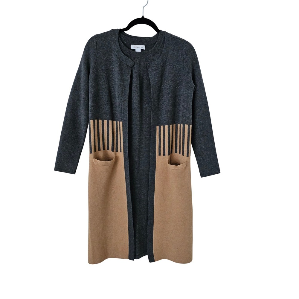 Liz Claiborne Women's 2 Piece Sweater Dress Sz Small Charcoal‎ Gray & Tan